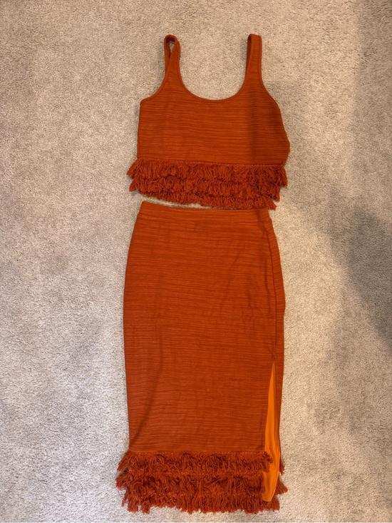SAYLOR Dresses & Skirts - Saylor Two-Piece Rust Fringe Crop Top & Skirt Set